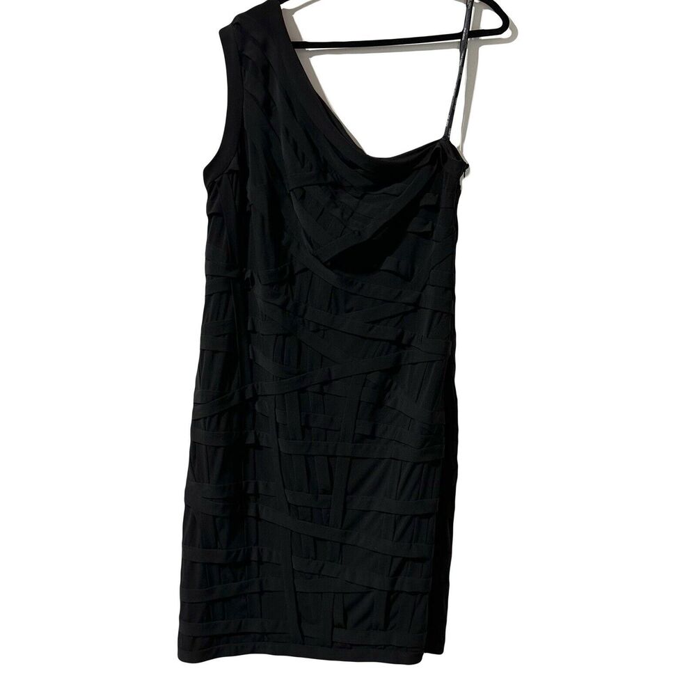 Tadashi Shoji One Shoulder Bandage Dress Black Sheath Knee Length Size 2X